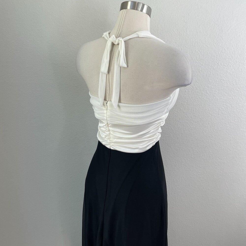 NEW Vintage Y2K XOXO Womens Medium Halter Black White Long Evening Dress Formal - Picture 5 of 12